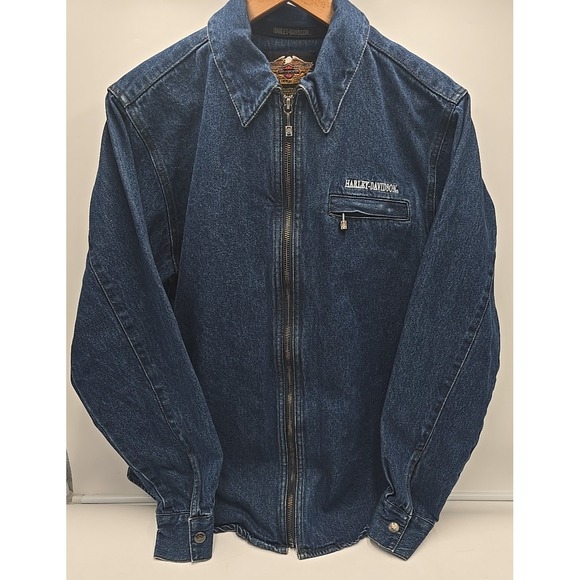 Vtg Original Harley Davidson Women's Jacket L Denim Biker Motorcycle Y2K - Picture 1 of 9